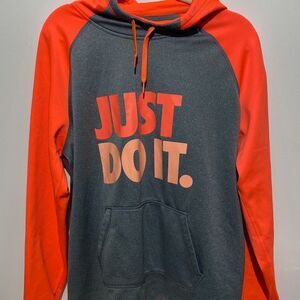 Nike Therma-Fit Women's Just Do it Color Block Gray/Orange Hoodie Sweatshirt XL
